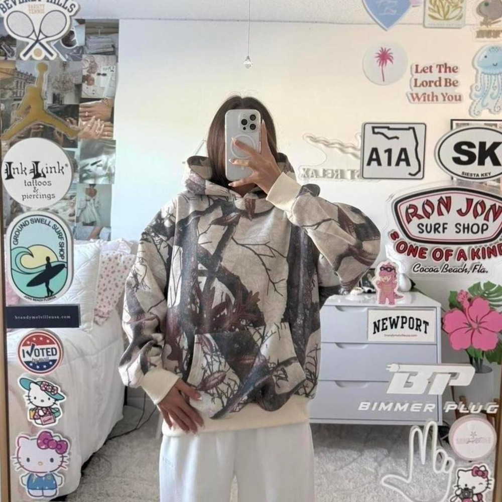Cream and grey camo hoodie